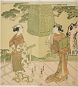 The Actors Ichimura Uzaemon IX as Shume no Hangan Morihisa (right), and Sanogawa Ichimatsu II as Chujo (left), in the Play Edo no Hana Wakayagi Soga, Performed at the Ichimura Theater in the Second Month, 1769 by Ippitsusai Buncho