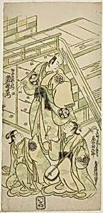 The Actors Ichimura Uzaemon VIII as Onio Shinzaemon and Onoe Kikugoro I as the courtesan Usugumo in the play "Nanakusa Wakayagi Soga," performed at the Ichimura Theater in the first month, 1744