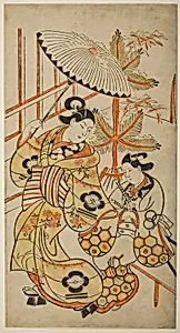 The Actors Matsumoto Hyozo as a courtesan and Nakagawa Hanzaburo as a young man