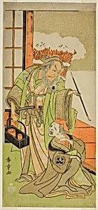 The Actors Nakamura Utaemon I as Karashi Baba (right), and Ichikawa Danjuro IV as Sanshodayu (left), in the Play Kawaranu Hanasakae Hachi no Ki, Performed at the Nakamura Theater in the Eleventh Month, 1769 by Katsukawa Shunsho