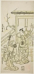 The Actors Otani Oniji I as Soga no Goro and Sanogawa Ichimatsu I as the sister of Yoshinaka in the play "Fuji no Yuki Mitsugi Soga," performed at the Nakamura Theater in the first month, 1746