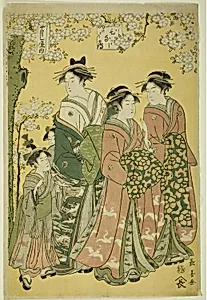 The Courtesan Hinazuru of the Chojiya and Her Attendants