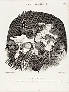 The Evening of the National Holiday. It never fails... you go out to see the fireworks, and all you get is waterworks!, plate 20 from The Best Days in Life by Honoré-Victorin Daumier