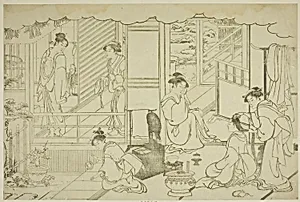 The First Bath of the New Year (Yudono hajime), from the illustrated book "Colors of the Triple Dawn (Saishiki mitsu no asa)" by Torii Kiyonaga