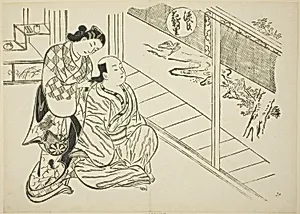 The Hanachirusato Chapter from "The Tale of Genji" (Genji Hanachirusato), from a series of Genji parodies by Okumura Masanobu