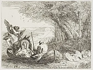 The Holy Family Crossing the Lake in the Boat, plate seventeen from The Flight into Egypt by Giovanni Domenico Tiepolo