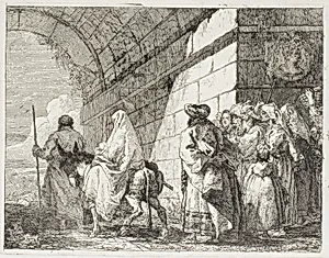 The Holy Family Leaving by a City Gate, plate seven from The Flight into Egypt by Giovanni Domenico Tiepolo