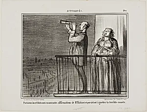 The Parisians don't quite trust the assurances of Monsieur Babinet and insist on lying in wait for the comet, plate 394 from Actualités by Honoré-Victorin Daumier