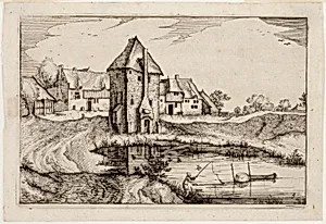 The Pond, plate nine after Pictures of Farms, Country Houses and Rustic Villages (Praediorum villarum et rusticarum casularum icones)