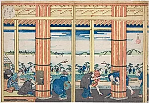 The Rain Shelter at Nii Hill by the Aji River, Osaka (Osaka Ajigawa Niiyama amayadori), from the series "Famous Places in Osaka: Fine Views of Mount Tenpo (Naniwa meisho Tenpozan shokei ichiran)" by Yashima Gakutei