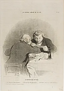 The Return of the Oyster Season. “- I could eat twelve dozens of them… just imagine that there are people who don't like oysters… - They just have no self respect…,” plate 53 from Les Beaux Jours De La Vie
