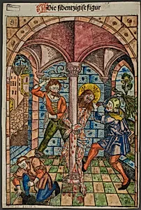 The Scourging of Christ (verso), and The Israelites Enslaved in Egypt (recto), from Schatzbehalter (Treasury)