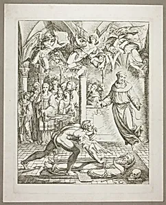 The Struggle Between the Devil and St Francis of Assisi for the Soul of Guido da Montefeltro, plate three from Darstellungen aus Dante's Hölle