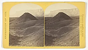 The "Vermillion Cliff," a typical plateau edge, as seen from Jacobs Pool, Arizona. From its top a plateau stretches to the right, and from its base another to the left. Their difference of level is 1.500 feet, and the step is too steep for scaling, No. 15 from the series "Geographical Explorations and Surveys West of the 100th Meridian"