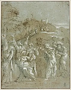 The Virgin, the Holy Women, and Saints John, James and Joseph of Arimathea, with Christ on the Way to Calvary