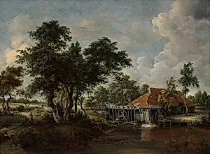 The Watermill with the Great Red Roof by Meindert Hobbema