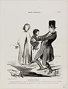 The Wells of Grenelle. “And these scoundrels of chemists are claiming that it is good for children to bathe in the wells of Grenelle! Here is Dodolphe who has turned more green than an apple.... one hardly knows whether he is a lizard or a toad,” plate 37 from Moeurs Conjugales by Honoré-Victorin Daumier
