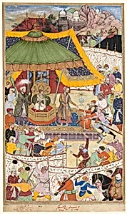 The Young Emperor Akbar Arrests the Insolent Shah Abu’l-Maali, Page from a Manuscript of the Akbarnama by Basawan