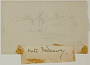 Three Figures in a Landscape with a Windmill by Kate Greenaway
