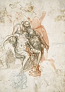 Three Figures Supporting a Man, Smaller Sketch of the Same, and Studies for the Blinding of Elymas