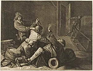 Three Men Struggling in an Interior
