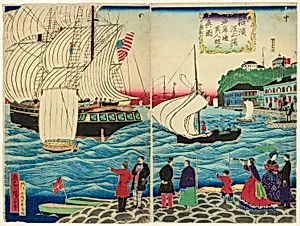 True View of the Foreign Buildings along the Waterfront Seen from the Yokohama Wharves (Yokohama hatoba yori kaigandori ijinkan no shinzu)