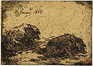 Two Pigs Lying Down by Charles Émile Jacque
