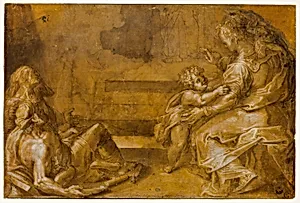 Two Reclining Beggars, and Seated Mother and Child, at Foot of Steps