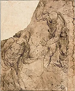 Two Sketches of Male Nudes, One Kneeling, One Standing (recto); Three Sketches: Seated Male Nude, Reclining Male Nude, Male Head in Profile (v erso)