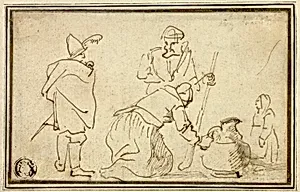 Two Soldiers, Woman with Jug and Child