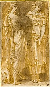 Two Standing Female Allegorical Figures: Anger and Sloth