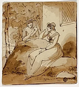 Two Women Conversing Near House