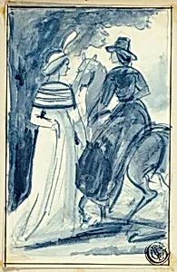 Two Women (One on Horseback) in Late 18th Century Dress