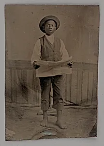 Untitled (Portrait of a Standing Man Holding a Newspaper) by Unknown