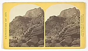 View of Grand Cañon walls, near mouth of Diamond River. From water line to first shelf 1.500 feet; from shelf to top of table 3.500 feet. Distance from point of view to top of walls 3 miles, No. 6 from the series "Geographical Explorations and Surveys West of the 100th Meridian"