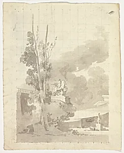 View of the Park at Versailles: Terrace, Trees and Equestrian Statue