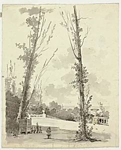 View of the Park at Versailles: Two Poplar Trees with Balustraded Walk in Background