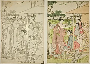 Viewing Cherry Blossoms from a Teahouse on Asuka Hill by Chôbunsai Eishi