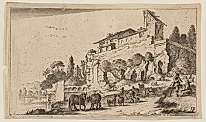 Villa Incorporating Ruins on a Rise to Right of River, from Twelve Landscapes