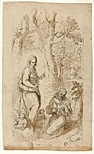 Vision of St. Francis of Assisi (recto); Saint Jerome, Vision of Saint Francis, and Two Small Sketches of St. Francis Holding the Christ Child (verso)