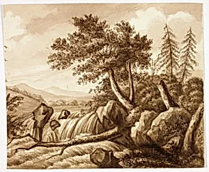 Waterfall in Rocky Landscape by Octavius Oakley
