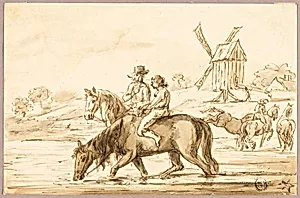 Watering Horses near Windmill