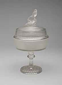 "Westward Ho!/Pioneer" pattern covered compote on pedestal