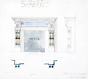White Statuary Marble Mantel Design, Elevations and Plan