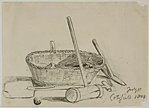Wicker Basket, Mallet, Shovel, Pick