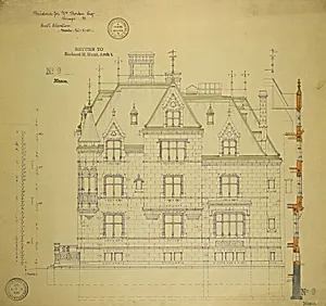 William Borden Residence, Chicago, Illinois, East Elevation by Richard Morris Hunt