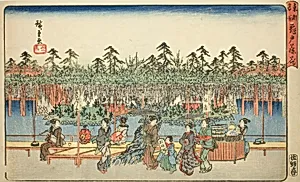 Wisteria at Kameido (Kameido Tenjin fuji hana), from the series "Famous Places in the Eastern Capital (Toto meisho)" by Utagawa Hiroshige