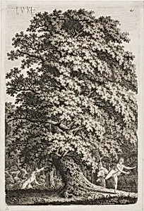 Woman Fleeing from a Man Holding a Lance in the Forest