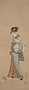 Woman with Puppies by Kitagawa Utamaro