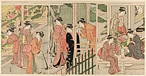 Women Admiring Peonies